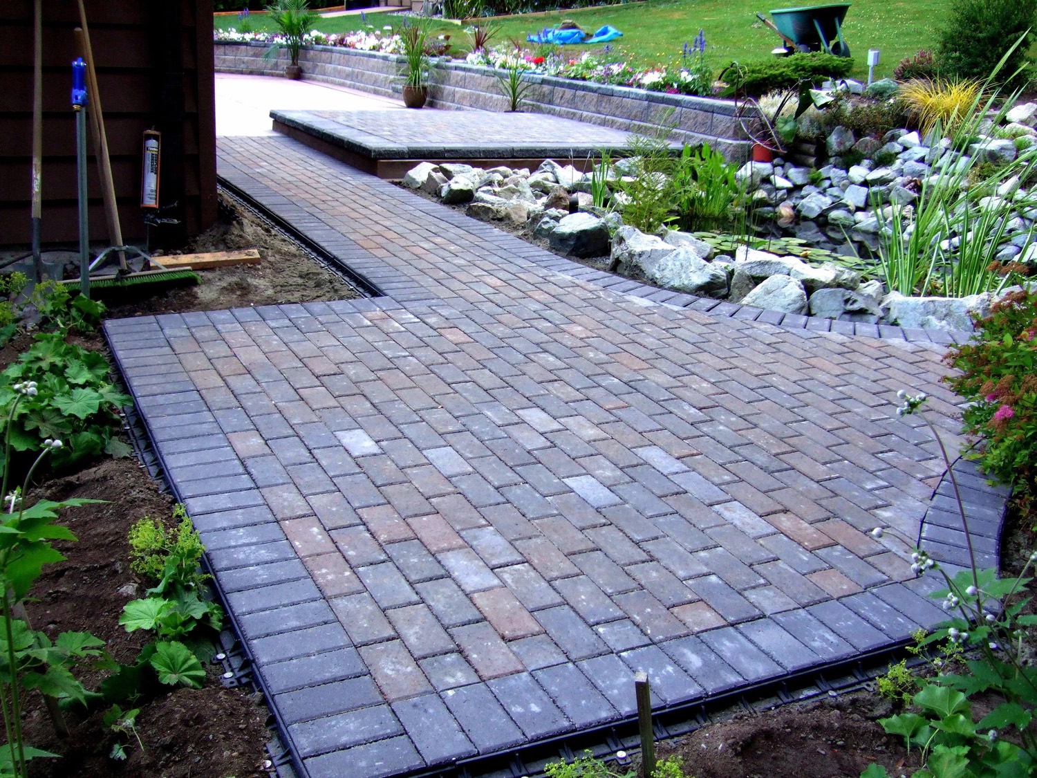 Paver walkway and planted border