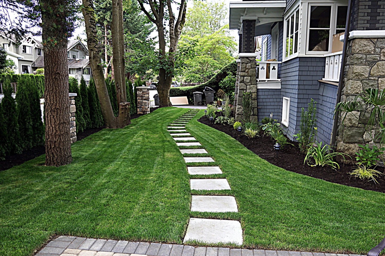 Stepping stones set into a lawn