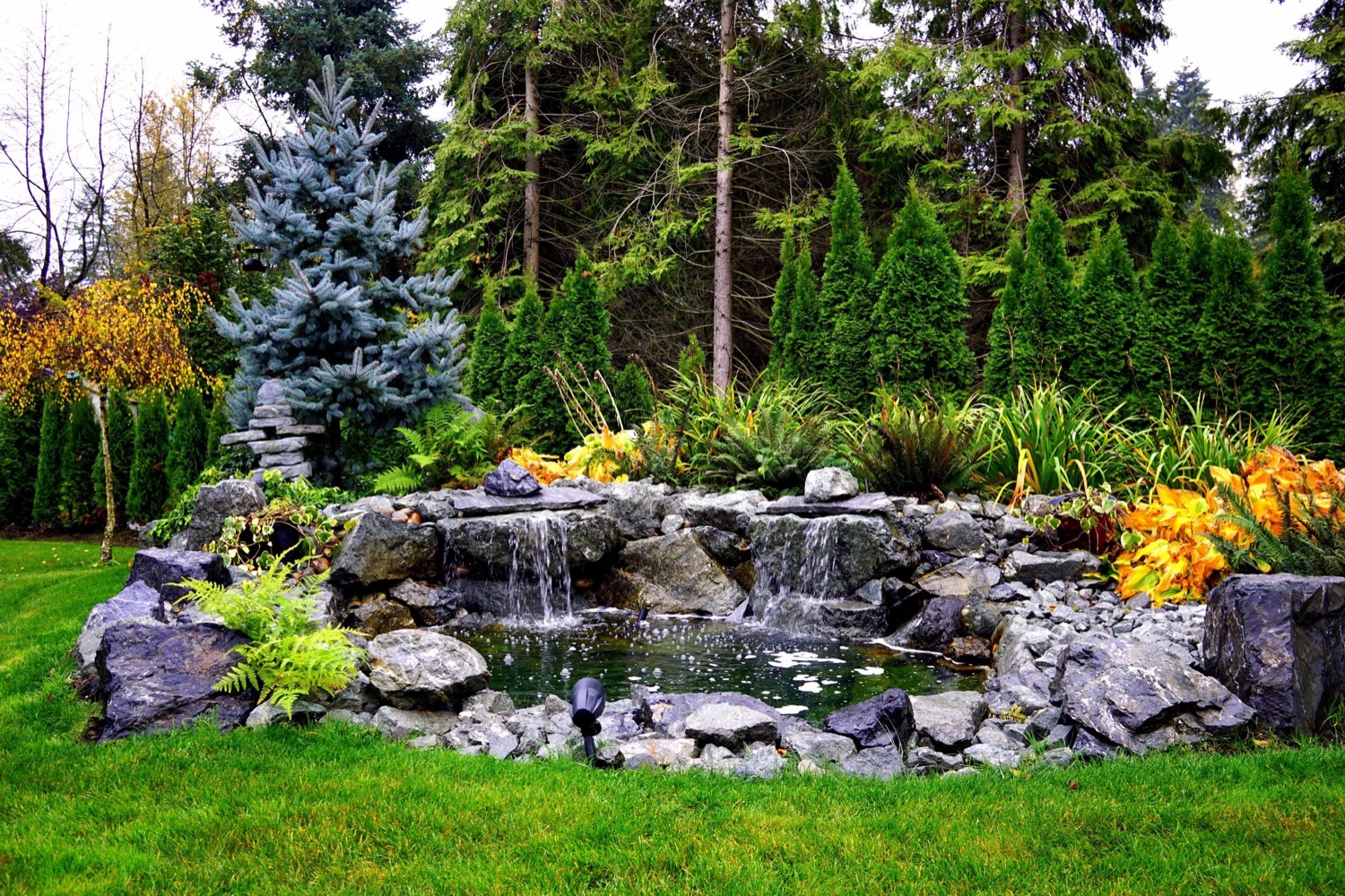A designed rockery and water feature