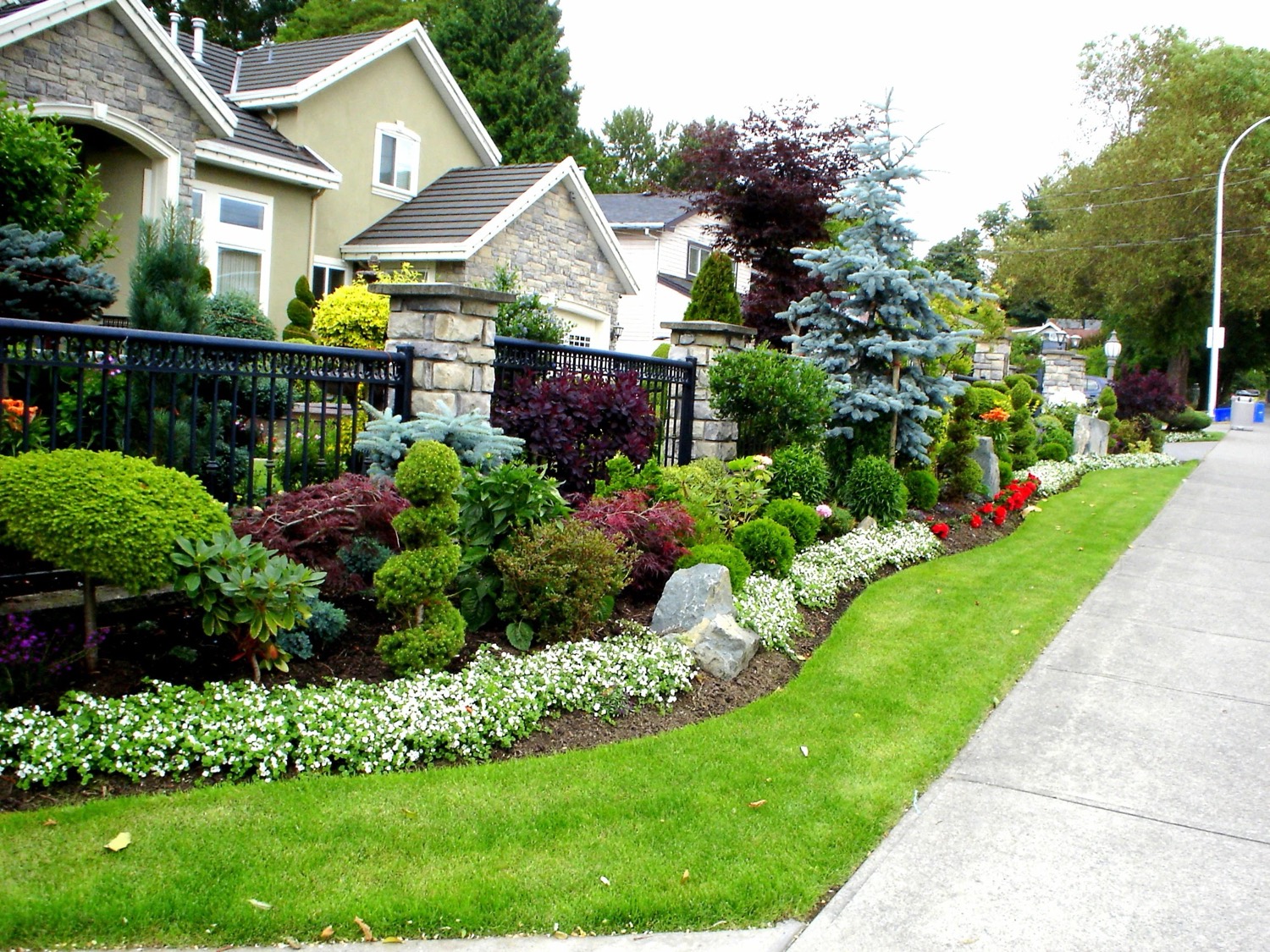 Curved border planting along a walkway