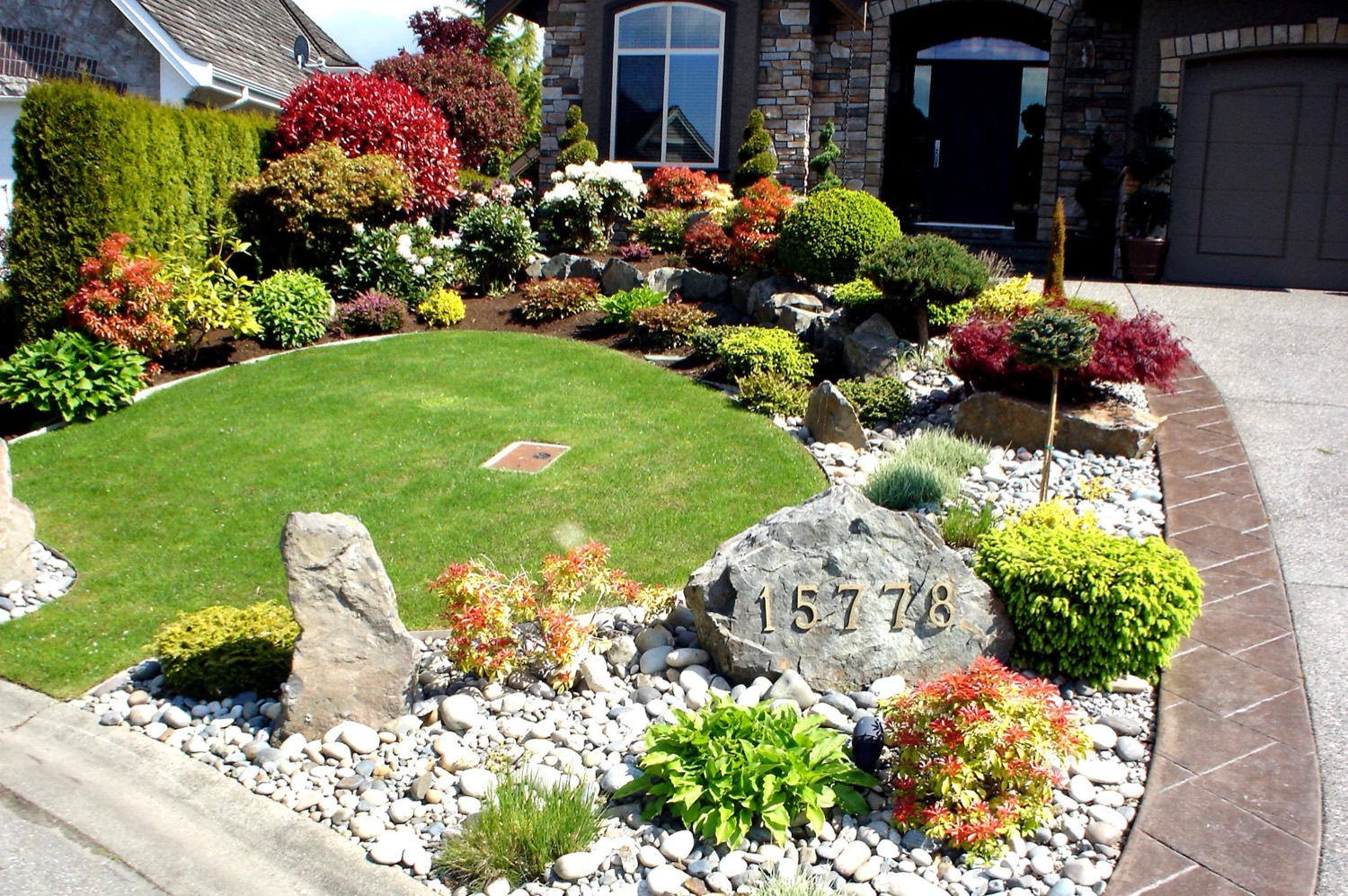A newly installed rock garden and planting